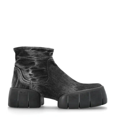 Diesel D-tex Platform Ankle Boots In Black