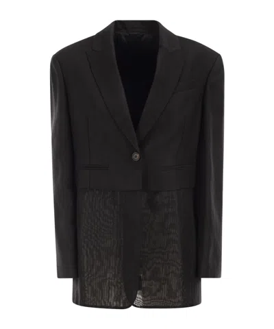 Brunello Cucinelli Transparent-insert Single-breasted Blazer In Black