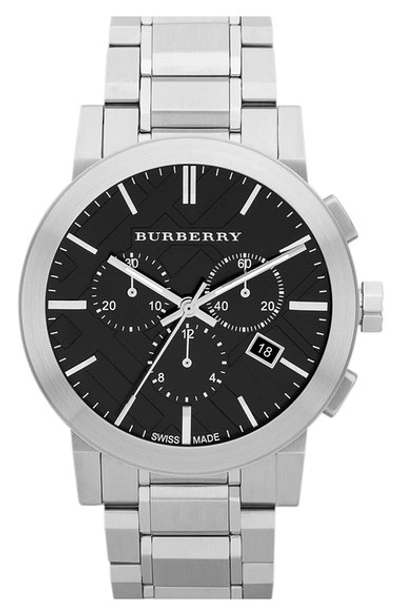 Burberry Check Stamped Chronograph Bracelet Watch, 42mm In Silver/ Black