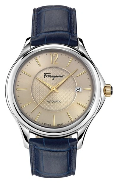 Ferragamo Time 41mm Stainless Steel Watch, Beige In Blue/ Sand