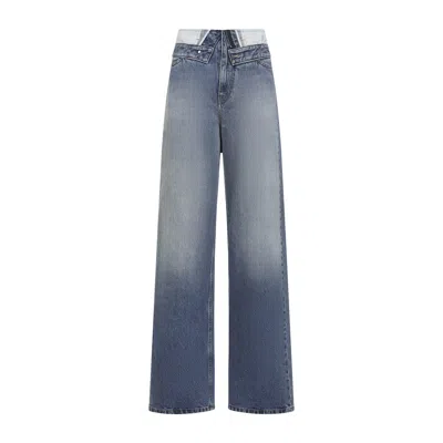 Mm6 Maison Margiela Wide Leg Five Pocket Trousers Waistband In Blue