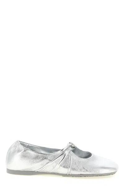 Loewe Pebble Soft Ballet Flats In Laminated Lamb Nappa Leather In Silver