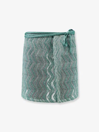 Missoni Zigzag Mesh Pareo Mini Skirt With Sequins In Blue