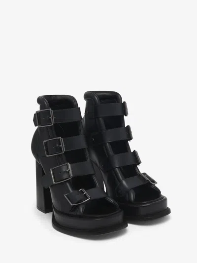 Alexander Mcqueen Caged 120 Leather Platform Sandals In Black