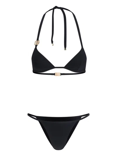 Dolce & Gabbana Logo-plaque Halterneck Bikini Set In Black