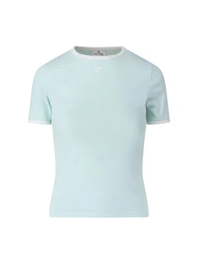 Courrèges Fitted Short-sleeve Top With Contrasting Trim In Blue