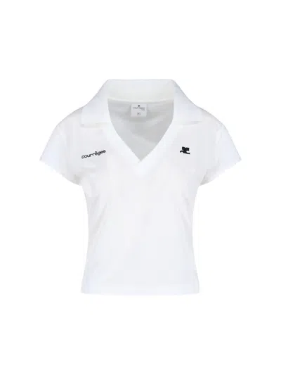 Courrèges Cropped Polo Shirt Collar Short Sleeves V Neck In Animal Print