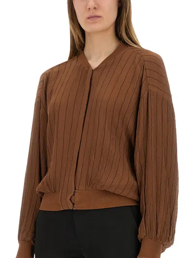 Alysi Silk Bomber Jacket In Brown