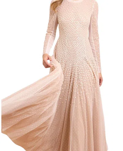 Needle & Thread Sequin Cascade Round Neck Gown In Neutral