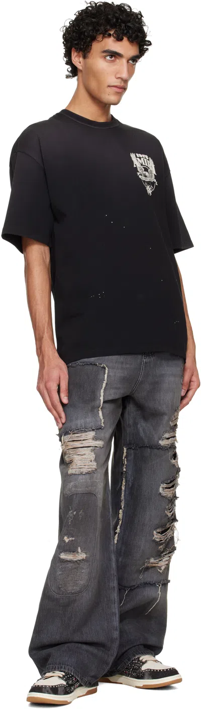 Amiri Skel Top Black Sneaker With Beads And Crystals Application And Logo On The Heel In Fabric And Cotton In Black