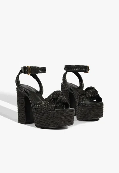 Schutz Khari Knotted Leather Ankle-strap Platform Sandals In Black