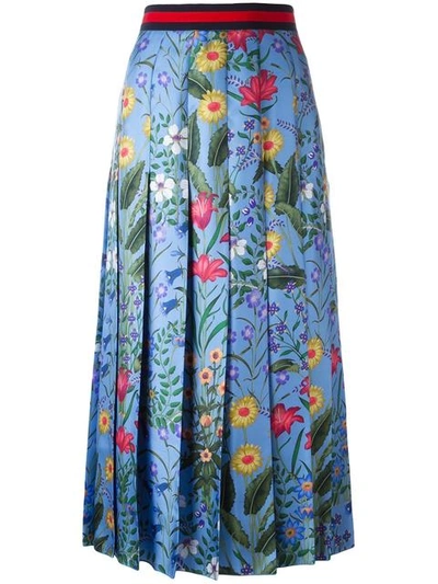 Gucci Celestial New Flora Silk Skirt In Blue