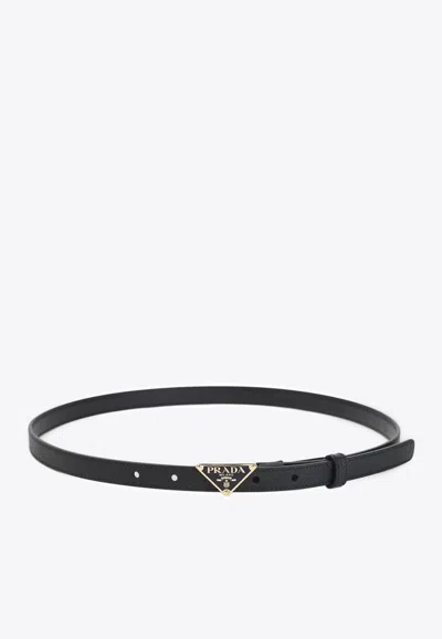 Prada Triangle Logo Saffiano Leather Belt In Black