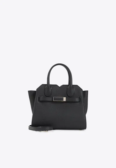Valextra Micro Milano Leather Top Handle Bag In Black