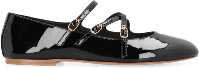 Celine Patent Leather Ballet Flats With Criss Cross Straps In Black