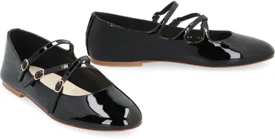 Celine Patent Leather Ballet Flats With Criss Cross Straps In Black