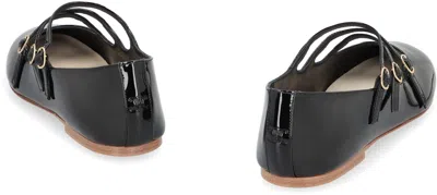 Celine Patent Leather Ballet Flats With Criss Cross Straps In Black