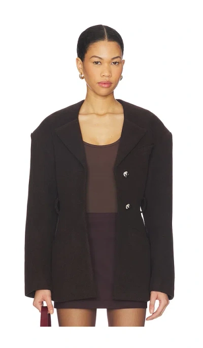 Ganni Womens Demitasse Belted Single-breasted Wool-blend Jacket In Brown