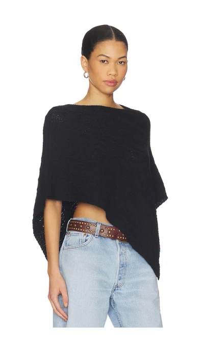 Frankies Bikinis Mountain Cable Knit Poncho In Black