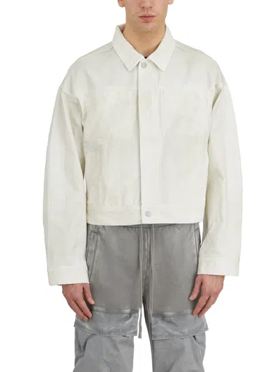Entire Studios Collared Neck Denim Jacket Side Pockets In White