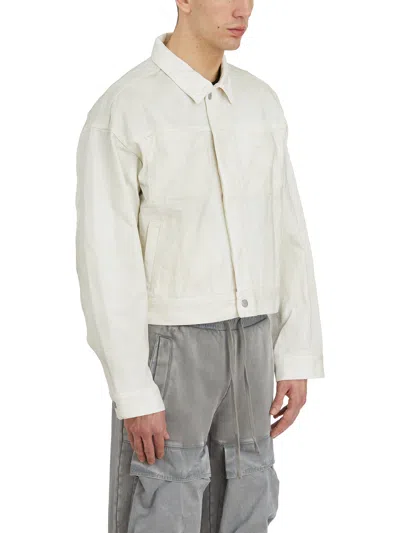 Entire Studios Collared Neck Denim Jacket Side Pockets In White