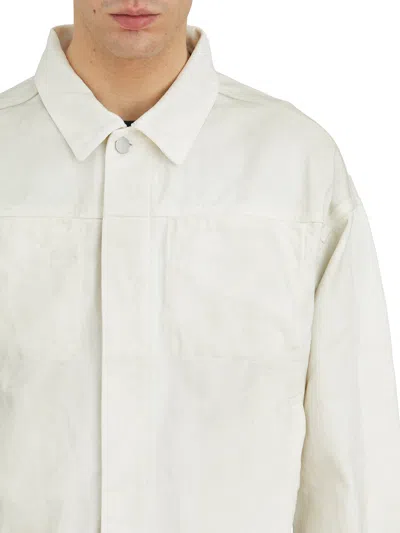 Entire Studios Collared Neck Denim Jacket Side Pockets In White
