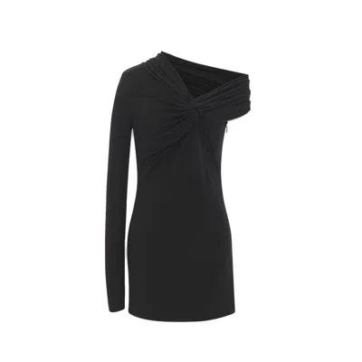 Saint Laurent Asymmetric Dress With Knot Detail In Black