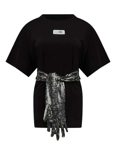 Mm6 Maison Margiela Short-sleeve Black T-shirt With Disco-style Gloves