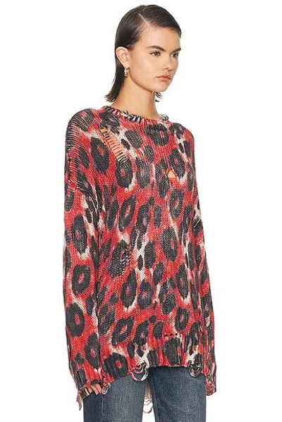 R13 Distressed Leopard-print Cotton Sweater In Red