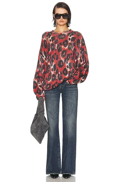 R13 Distressed Leopard-print Cotton Sweater In Red