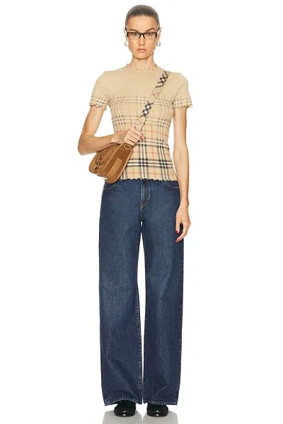 Burberry Womens Sand Ip Check Gradient-check Stretch-cotton Top In Neutral