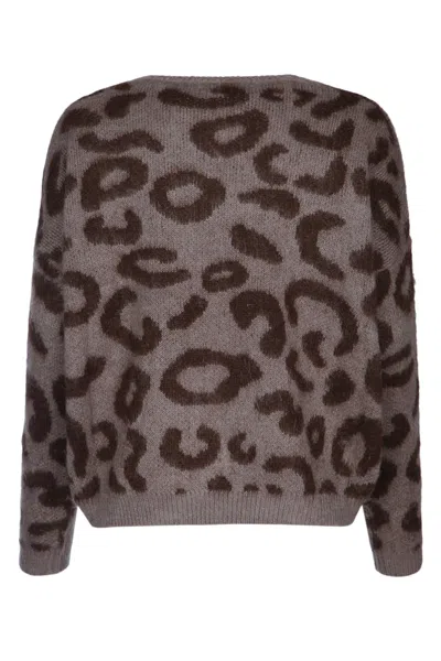 Iblues I Blues Leopard Print Sweater In Brown