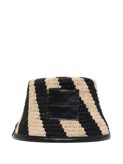 Jacquemus Le Bob Soli Striped Raffia Bucket Hat In Brown