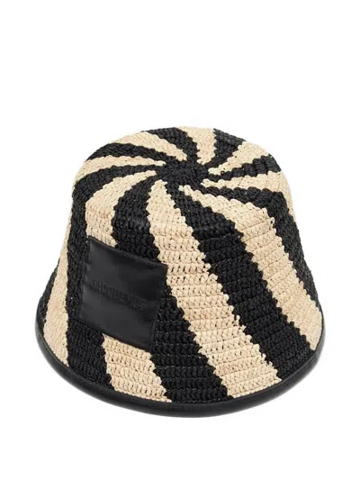 Jacquemus Le Bob Soli Striped Raffia Bucket Hat In Brown