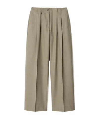 Burberry Double-pleated Wool Pants In Neutral