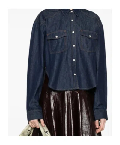 Khaite Neutrals Grenon Cropped Denim Cotton Shirt In Blue
