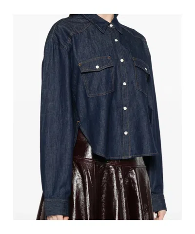 Khaite Neutrals Grenon Cropped Denim Cotton Shirt In Blue