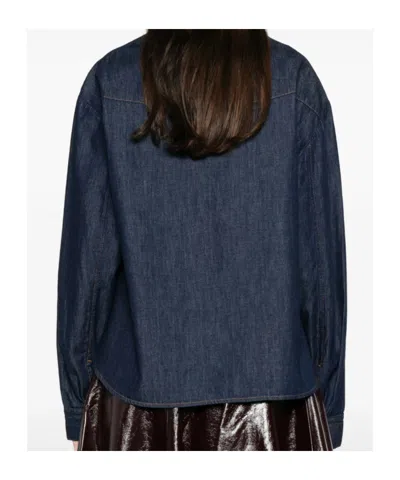 Khaite Neutrals Grenon Cropped Denim Cotton Shirt In Blue