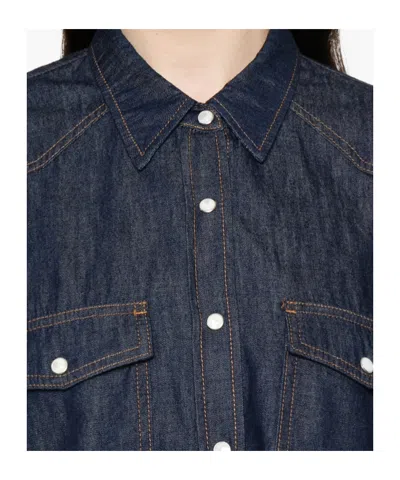 Khaite Neutrals Grenon Cropped Denim Cotton Shirt In Blue
