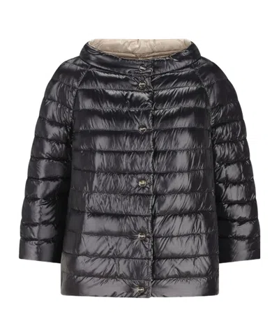 Herno Three-quarter Sleeve Quilted Down Jacket In Black