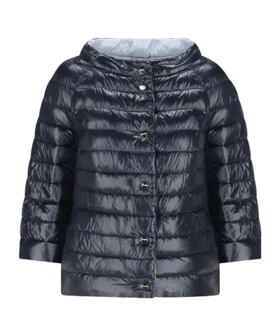 Herno Double-sided Button Quilted Down Jacket In Blue