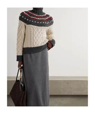 Brunello Cucinelli Cable-knit Cashmere Turtleneck Sweater In Brown