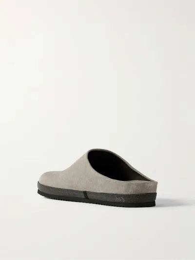 Brunello Cucinelli Bead-embellished Suede Mules In Gray