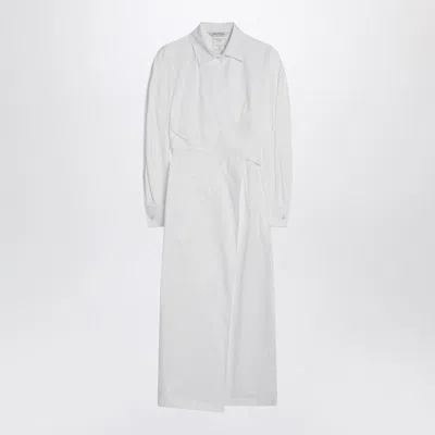 Max Mara Waist Belted French Cuffs Long Sleeve Midi Dress In White