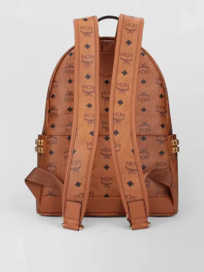 Mcm Backpack Studded Front Zip Pocket Adjustable Straps In Brown