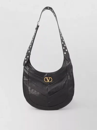 Valentino Garavani  Garavani Hoboho Small Hobo Bag In Chevron-patterned Nappa Leather Woman In Black