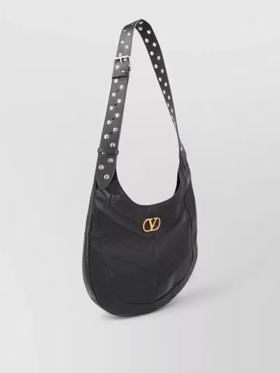 Valentino Garavani  Garavani Hoboho Small Hobo Bag In Chevron-patterned Nappa Leather Woman In Black