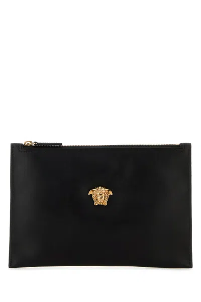 Versace Black Leather Pouch In Black