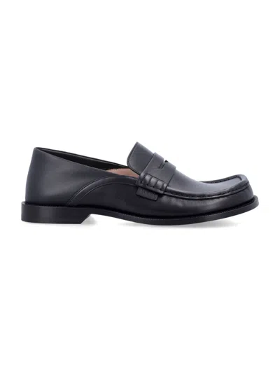 Loewe Penny Strap Round Toe Stitched Detailing Loafers In Black