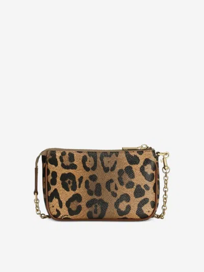 Dolce & Gabbana Girls Leather Leopard Print Shoulder Bag In Brown